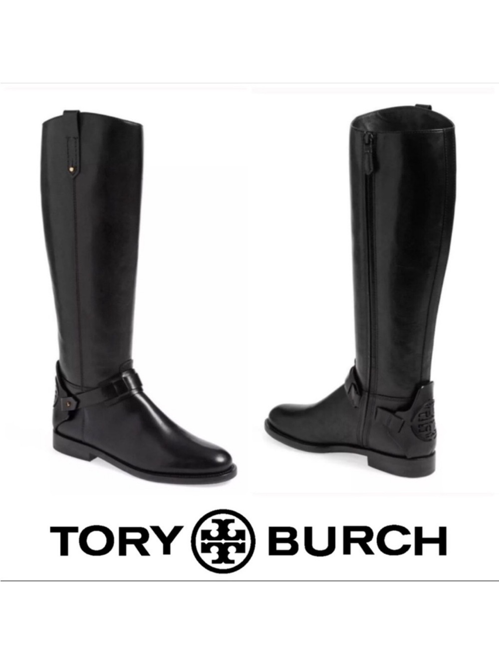 Tory Burch Derby Riding Boots in Black Galleon Antique Leather Size 7